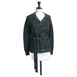 Chanel-CHANEL Lindo suéter salpicado preto e branco T34-Preto