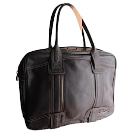 Lancel-Chocolate leather computer bag. mixed.-Brown