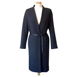 Massimo Dutti Casaco de lã cinza com cinto de couro Cinza