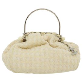 CHANEL Sac à main en tweed Blanc CC Auth bs2221 Blanc