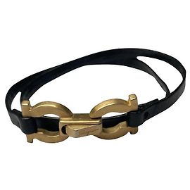 Splendido bracciale avvolgente foderato Salvatore Ferragamo Nero Gold hardware
