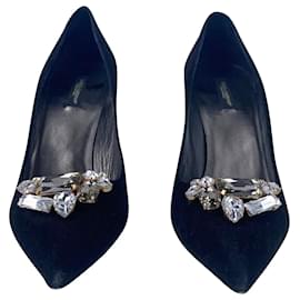 Dolce & Gabbana-Zapatos de salón Bellucci adornados con cristales en ante negro de Dolce & Gabbana-Negro