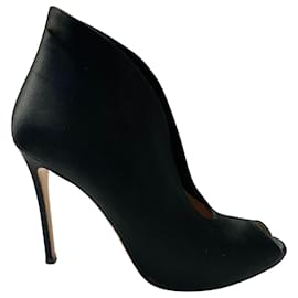 Gianvito Rossi-Gianvito Rossi Vamp Peep Toe Heels in Black Satin-Black