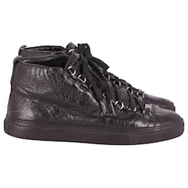 Balenciaga-Balenciaga Arena High-Top Sneakers in Black Lambskin Leather-Black
