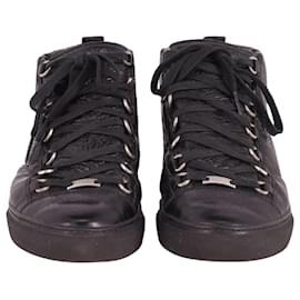 Balenciaga-Balenciaga Arena High-Top Sneakers in Black Lambskin Leather-Black