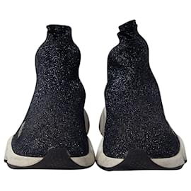 Balenciaga-Balenciaga Glitter Speed Sneaker aus schwarzer Viskose-Schwarz