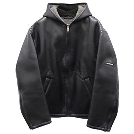 Jaqueta com capuz Shearling Balenciaga em couro preto Preto