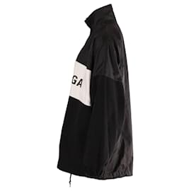 Balenciaga-Balenciaga Oversized Zipped Logo Jacket in Black Cotton-Black