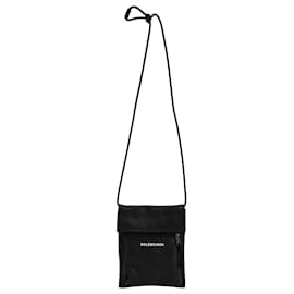 Balenciaga-Balenciaga Explorer Small Pouch with Strap in Black Calfskin Leather-Black