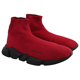 Balenciaga-Balenciaga Speed Runner High Sneakers in Crimson Red Polyester-Red