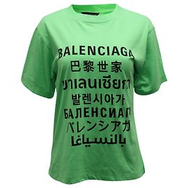 Camiseta de algodón verde con logo Balenciaga Verde