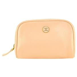 Chanel-Pink calf leather Button Line Cosmetic Case Make Up Pouch-Other