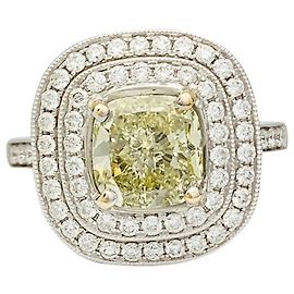 inconnue White gold ring, diamonds and a 2-carat yellow diamond Other