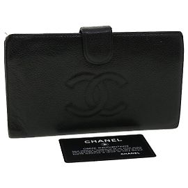 CHANEL COCO Mark Wallet Caviar Skin Black CC Auth ac991 Black