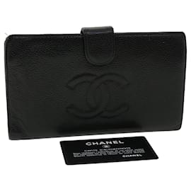 Chanel-CHANEL COCO Mark Wallet Caviar Skin Black CC Auth ac991-Preto