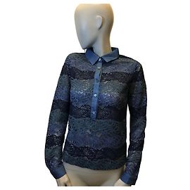 Autre Marque Blaue Spitzenbluse mit langen Ärmeln Blau