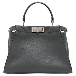 Fendi-Peekaboo Regular Selleria Leather 2-way Grey-Grey