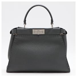 Fendi-Peekaboo Regular Selleria Leather 2-way Grey-Grey