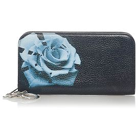 Dior Black Diorissimo Voyageur Leather Long Wallet Black Blue