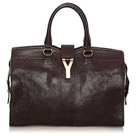 Yves Saint Laurent Cartable Cabas Chyc Ligne YSL Marron Marron Marron foncé