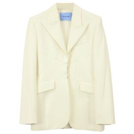 Thierry Mugler Mugler Einreihiger Korsett-Blazer aus weißer Wolle Weiß Roh