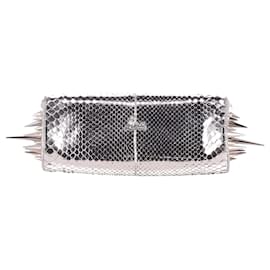 Christian Louboutin-Christian Louboutin Snakeskin Effect Marquise Spiked Clutch in Silver Leather-Silvery,Metallic