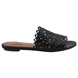 Alaïa Alaia Laser-Cut Slides in Black Lambskin Leather Black