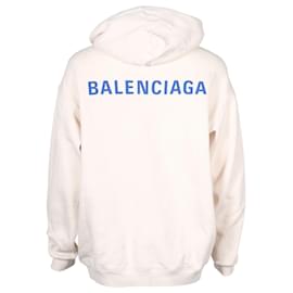 Balenciaga-Balenciaga Sweat à Capuche Logo en Coton Beige-Marron,Beige