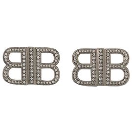Balenciaga BB 2.0 XS Ohrringe aus versilbertem Messing mit Strass Silber Metallisch