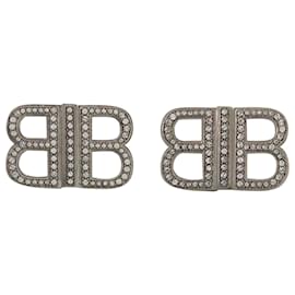 Balenciaga-BB 2.0 XS Earrings in Silver Coated Brass With Strass-Silvery,Metallic