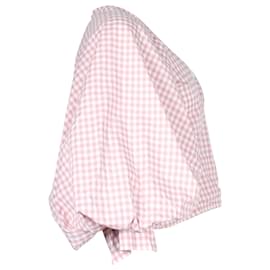Autre Marque-Top Caroline Constas con maniche a palloncino a quadri in cotone rosa e bianco-Altro