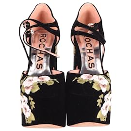 Rochas-Rochas Floral Platform Heels in Black Suede-Other