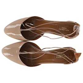 Aquazzura-Aquazzura Lace-Up Ankle Pumps in Beige Patent Leather -Beige