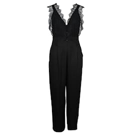 Sandro-Sandro Floral Lace and Gabardine Jumpsuit in Black Lyocell-Black