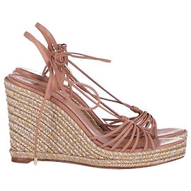 Aquazzura Whisper 85 Knotted Espadrille Wedge in Beige Leather Beige