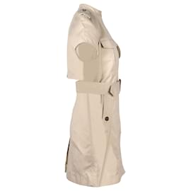 Céline-Celine Short Sleeved Trench Coat Dress in Beige Cotton-Beige