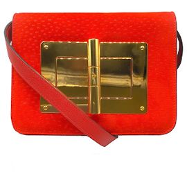 Tom Ford Peccary Medium Natalia Red Orange Suede Leather Shoulder Bag  Orange