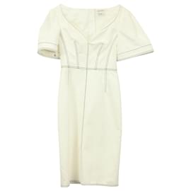 Alexander Mcqueen-Alexander McQueen Top Stitched Denim Dress in White Cotton-White,Cream