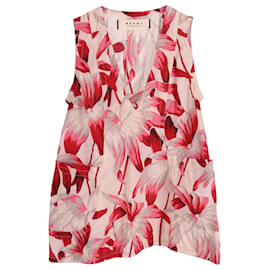 Marni-Marni Floral-Printed Sleeveless Top in Red Cotton-Red
