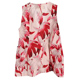 Marni-Marni Floral-Printed Sleeveless Top in Red Cotton-Red