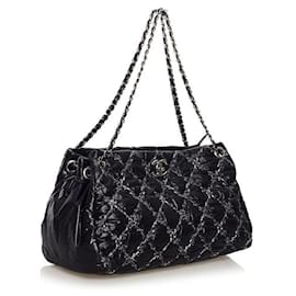 Chanel-chanel Tweed On Stitch Tote Bag black-Black