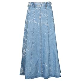 Ganni-Gonna longuette a vita alta Ganni in denim di cotone blu-Blu