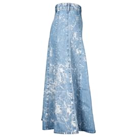 Ganni-Ganni Bleached High-Rise Midi Skirt in Blue Cotton Denim -Blue