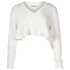T by Alexander Wang Suéter Cropped decote V em Algodão Branco Branco