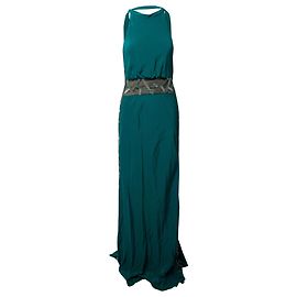 Alberta Ferretti Langes Kleid aus smaragdgrüner Seide Grün