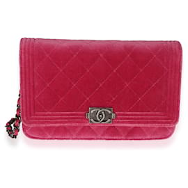 Chanel-Chanel Pink Velvet Boy Wallet On Chain -Pink