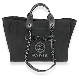 Chanel-Chanel Black Canvas Pearl Large Deauville Tote -Black