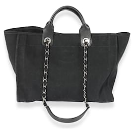 Chanel-Chanel Black Canvas Pearl Large Deauville Tote -Black
