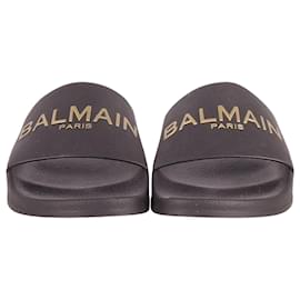Balmain-Balmain Logo Flat Slides in Black Rubber-Black