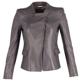 Jaqueta Biker Giorgio Armani em couro de cordeiro cinza Cinza